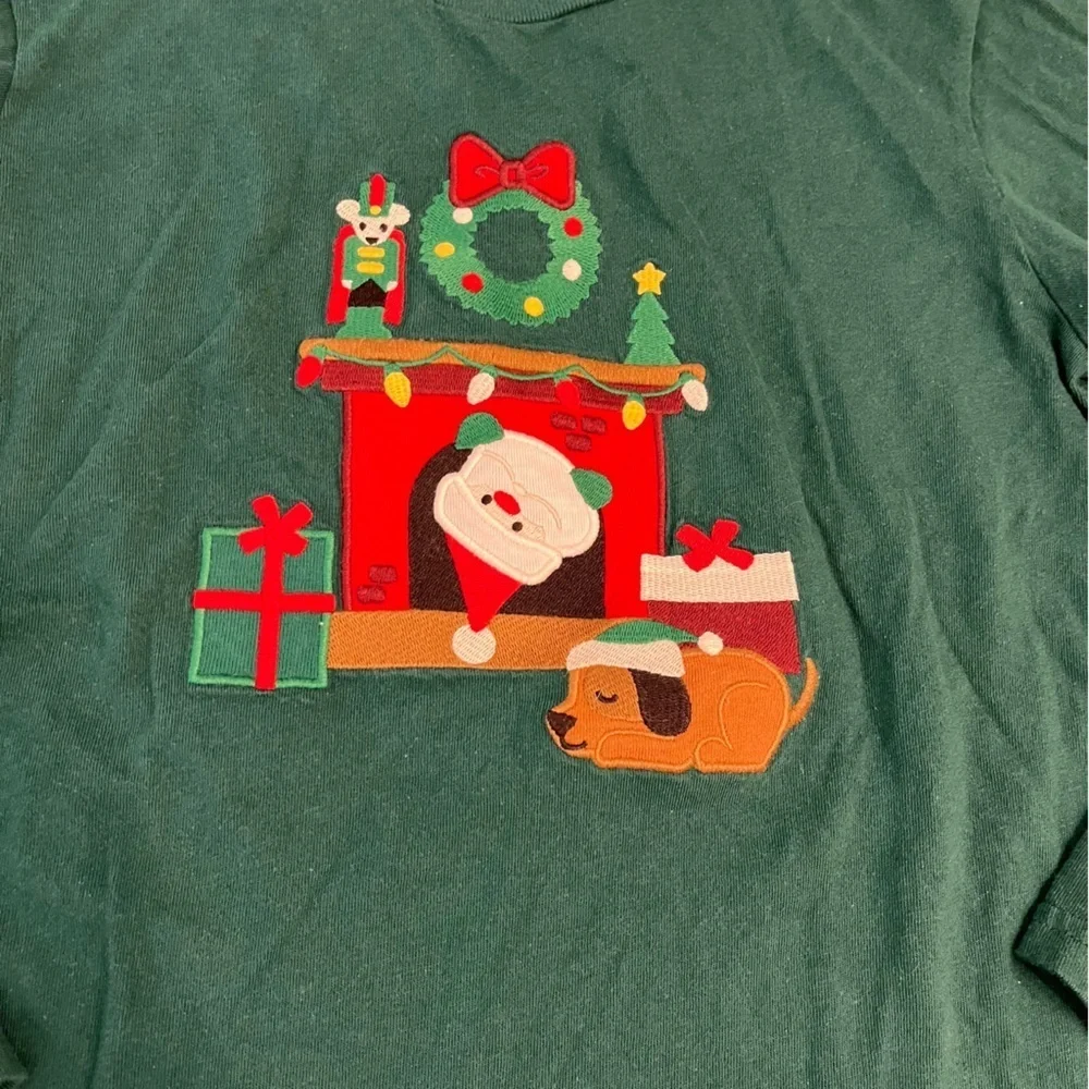 Gymboree Festive Green Long Sleeve Tee embroidered Santa chimney size 12